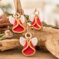 Set of 3 Handcrafted Red Cotton and Wood Angel Ornaments - Lovely Creation