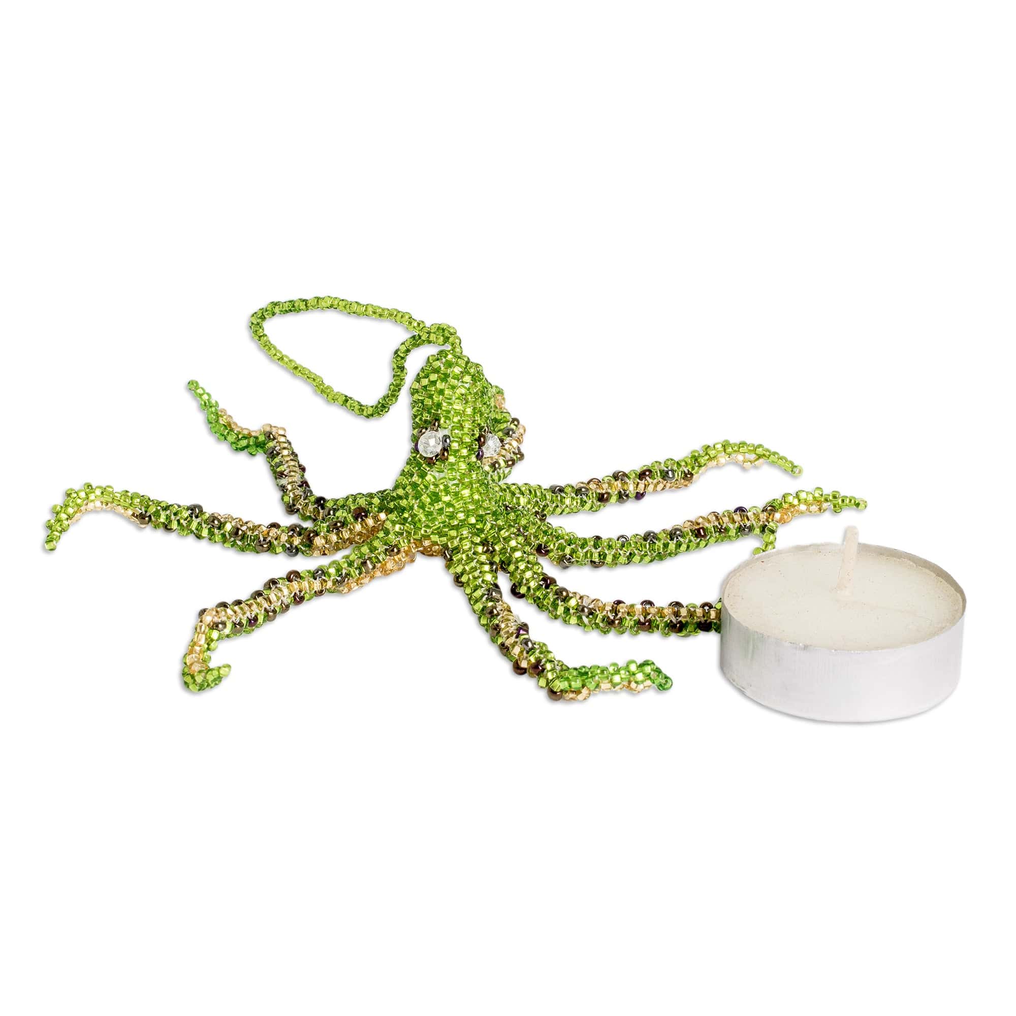 Crystal Glass Beaded Octopus Ornaments from Guatemala (Pair) - Lively Aquatic Life