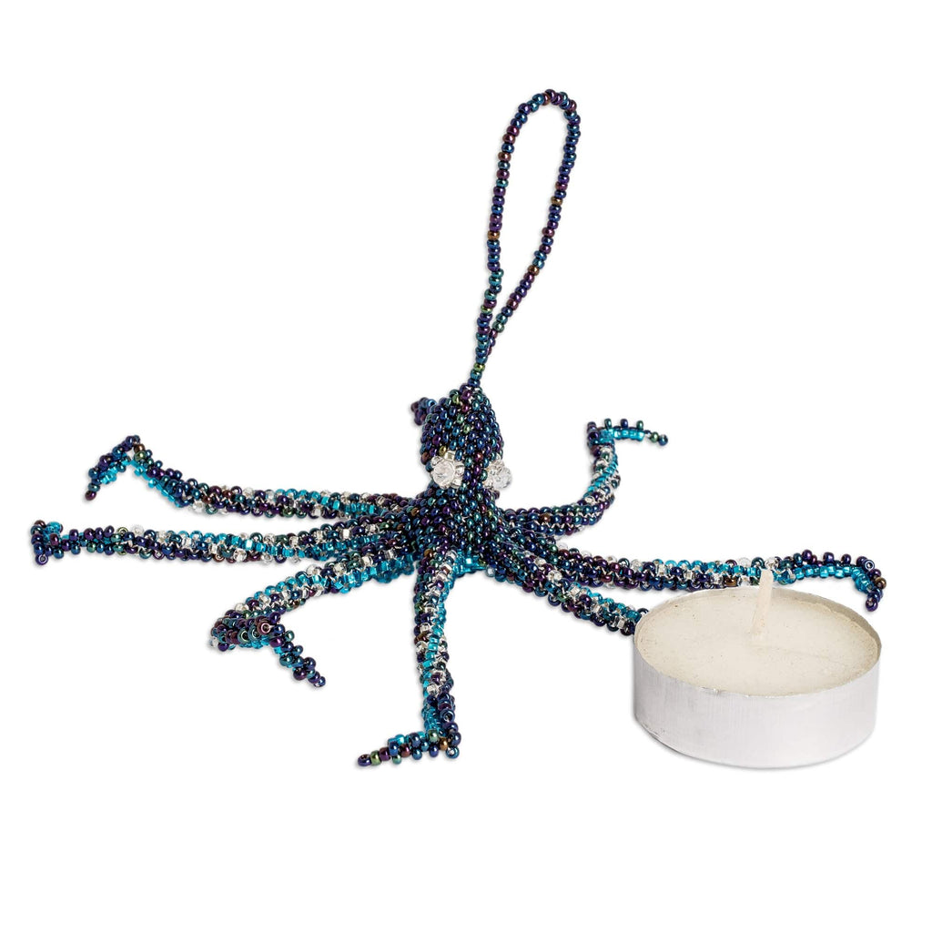 Pair of Crystal and Glass Beaded Octopus-Themed Ornaments - Lovely Aquatic Life