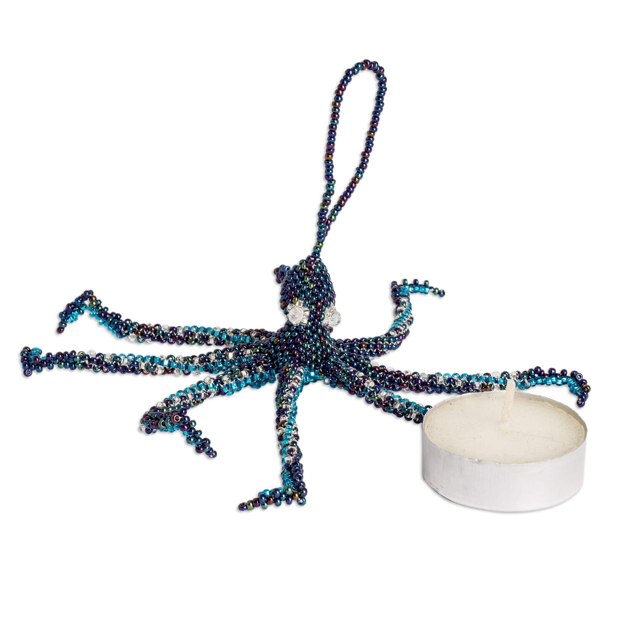 Pair of Crystal and Glass Beaded Octopus-Themed Ornaments - Lovely Aquatic Life