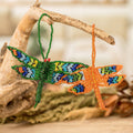 Two Glass Beaded Dragonfly-Themed Ornaments from Guatemala - Colorful Free Flight