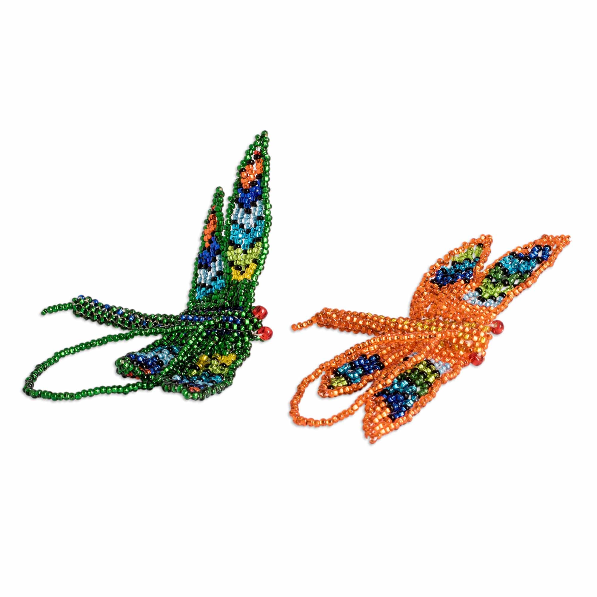 Two Glass Beaded Dragonfly-Themed Ornaments from Guatemala - Colorful Free Flight