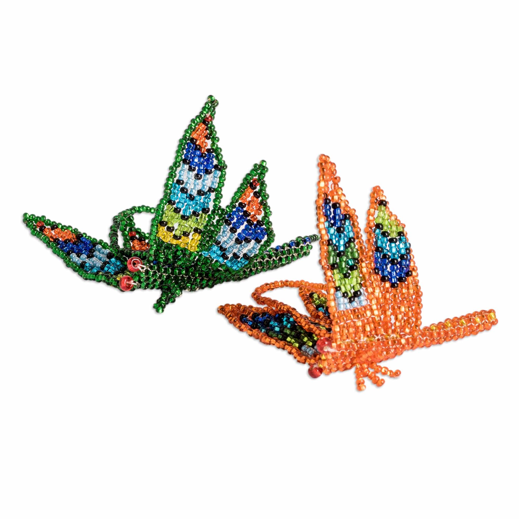 Two Glass Beaded Dragonfly-Themed Ornaments from Guatemala - Colorful Free Flight