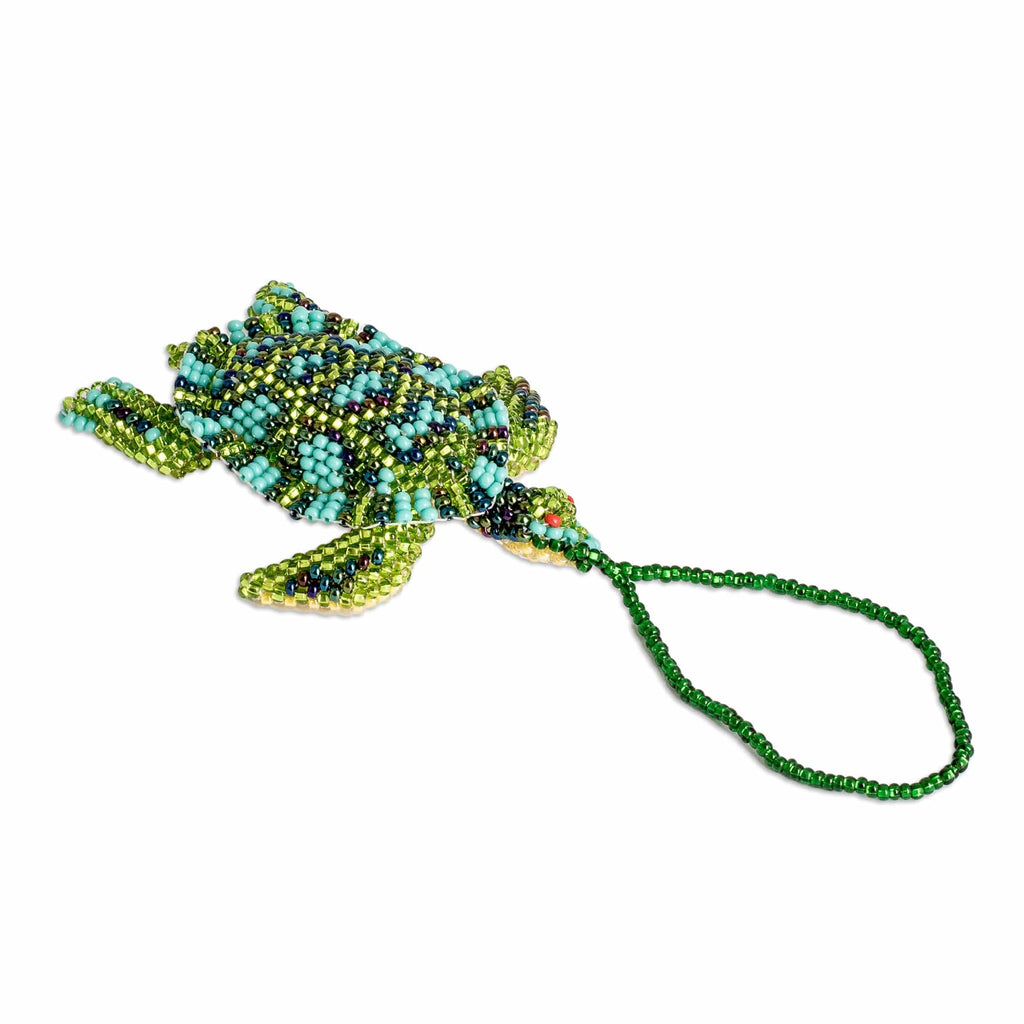 Glass Beaded Sea Turtle-Themed Ornament in Green and Aqua - Dreamy Sea Turtle