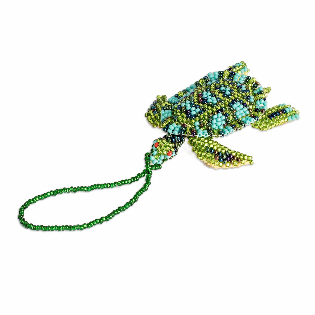 Glass Beaded Sea Turtle-Themed Ornament in Green and Aqua - Dreamy Sea Turtle