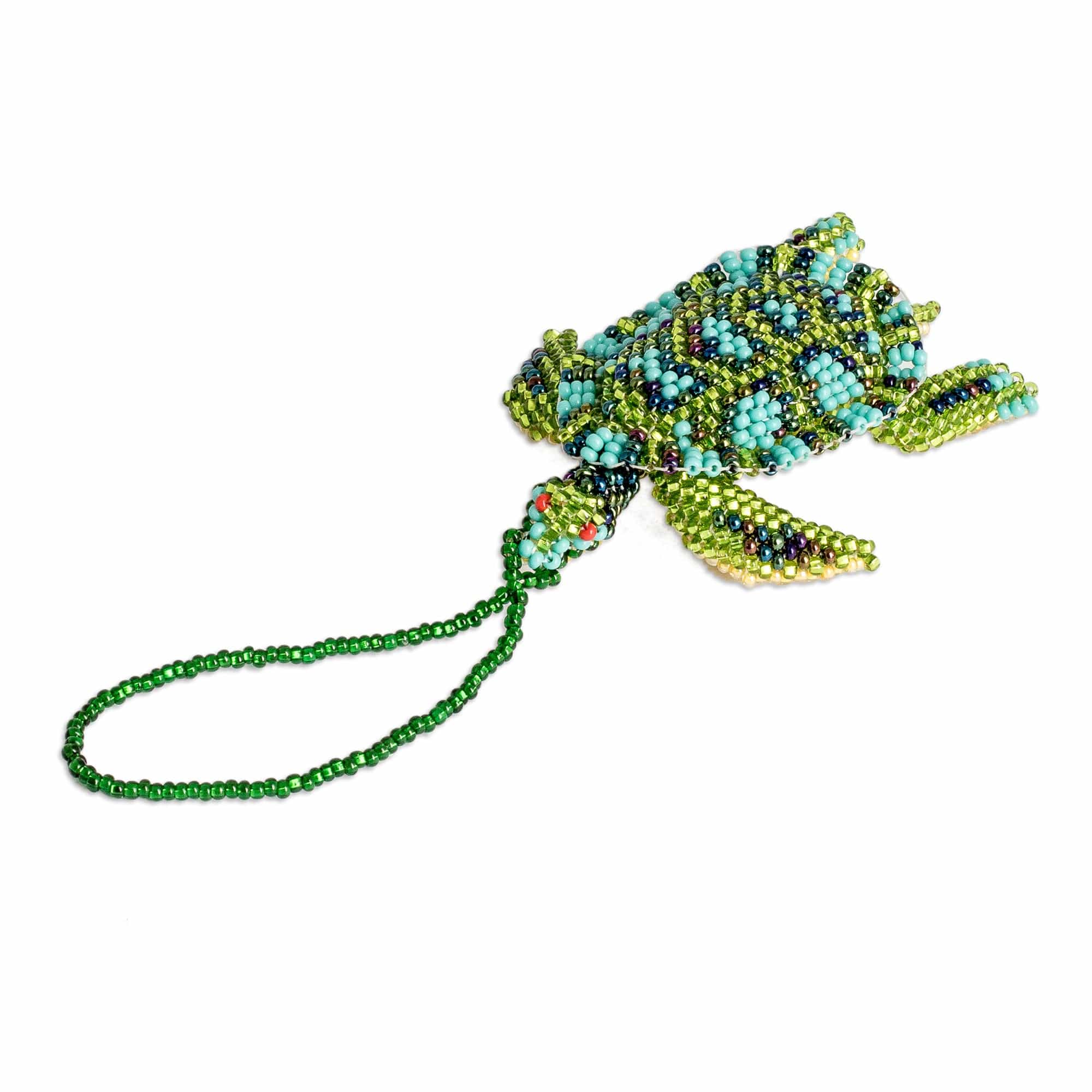 Glass Beaded Sea Turtle-Themed Ornament in Green and Aqua - Dreamy Sea Turtle