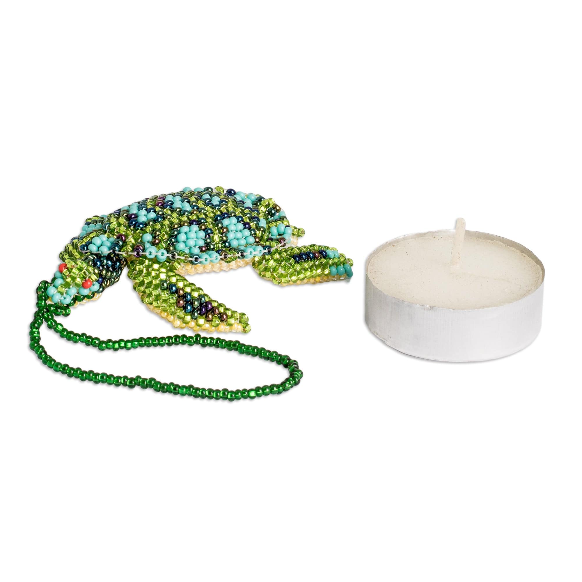 Glass Beaded Sea Turtle-Themed Ornament in Green and Aqua - Dreamy Sea Turtle