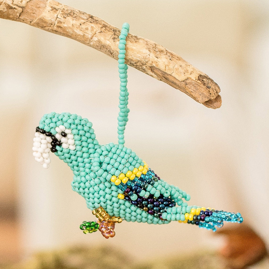 Handmade Glass Beaded Macaw-Themed Ornament from Guatemala - Marvelous Macaw